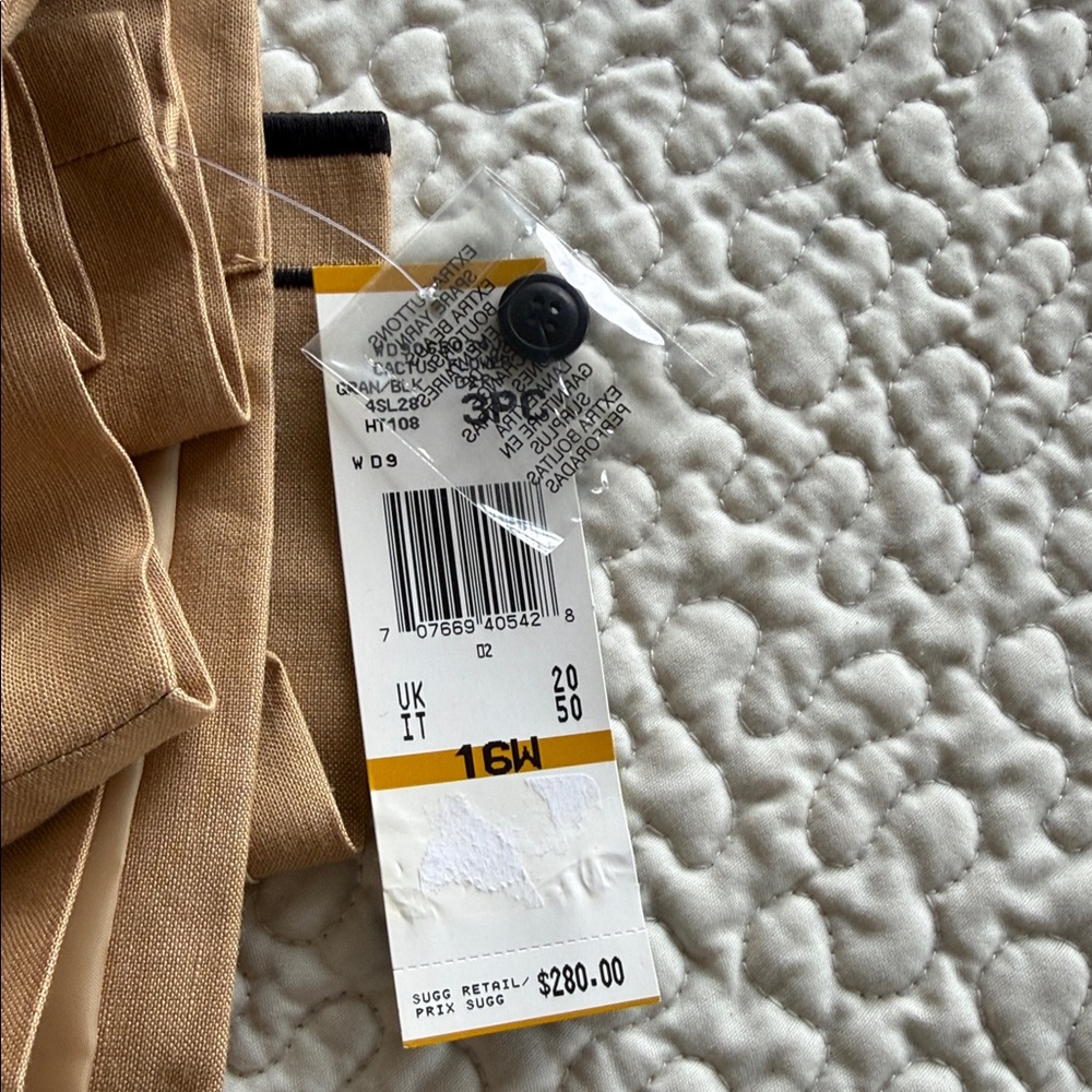 NWT Le Suit 3Pc Suit Elegant Tan Linen Blend Jacket Tank & Pants Sz 16W - Picture 8 of 16